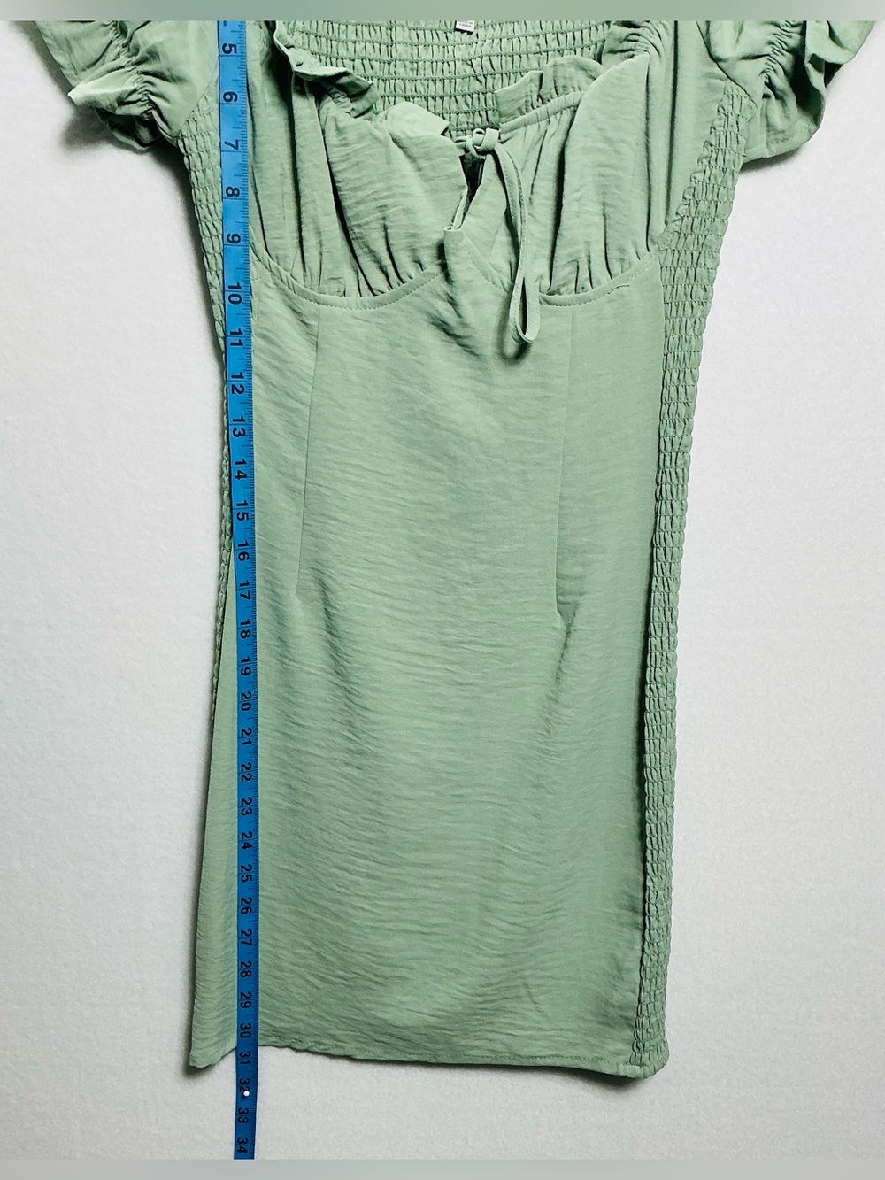 Love Tree Green Smocked Tie-Front Mini Dress - Picture 5 of 6
